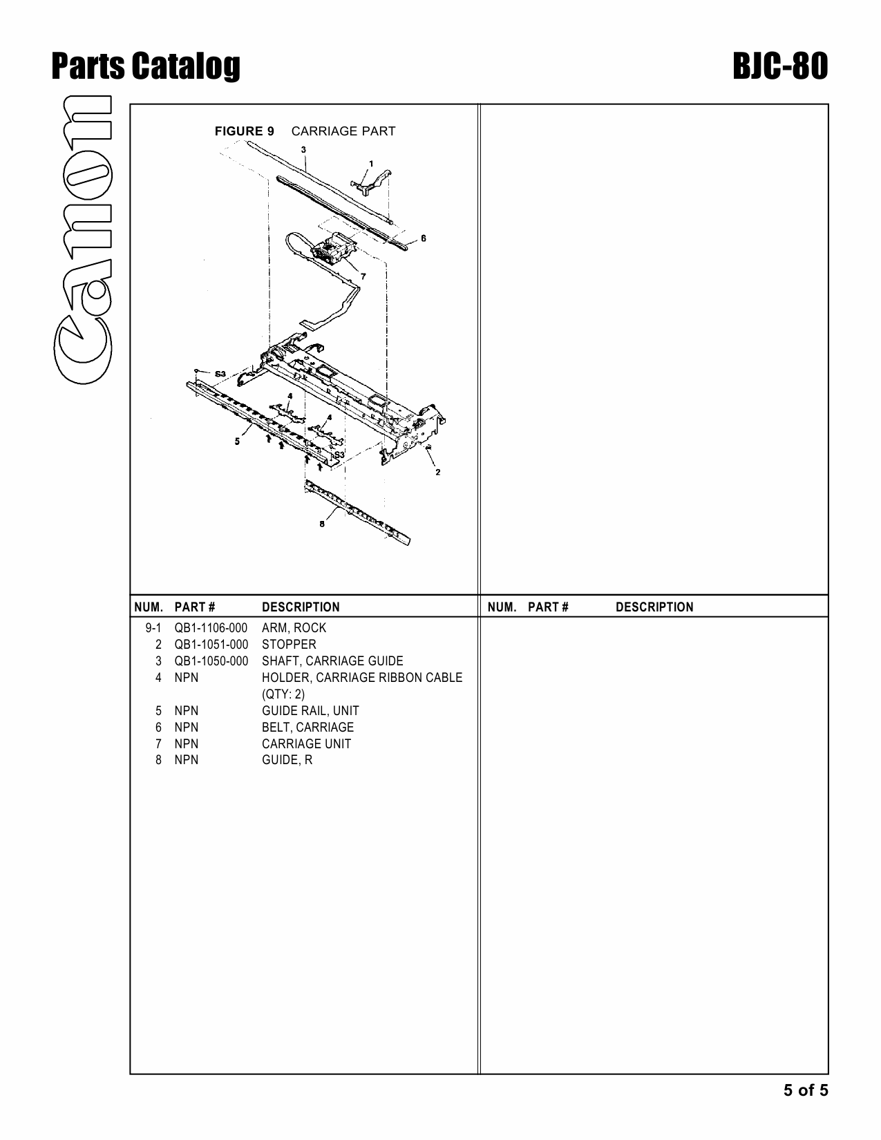 Canon BubbleJet BJC-80 Parts Catalog Manual-6